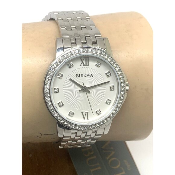 Bulova Women's Watch 96L297 Quartz Silver Dial Gemmed Stainless Steel 32mm - Picture 10 of 13